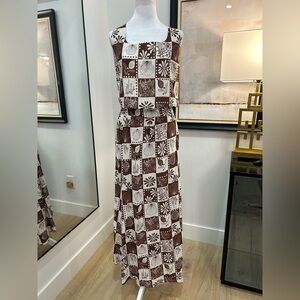 Brown and Cream Sleeveless Printed two-piece set